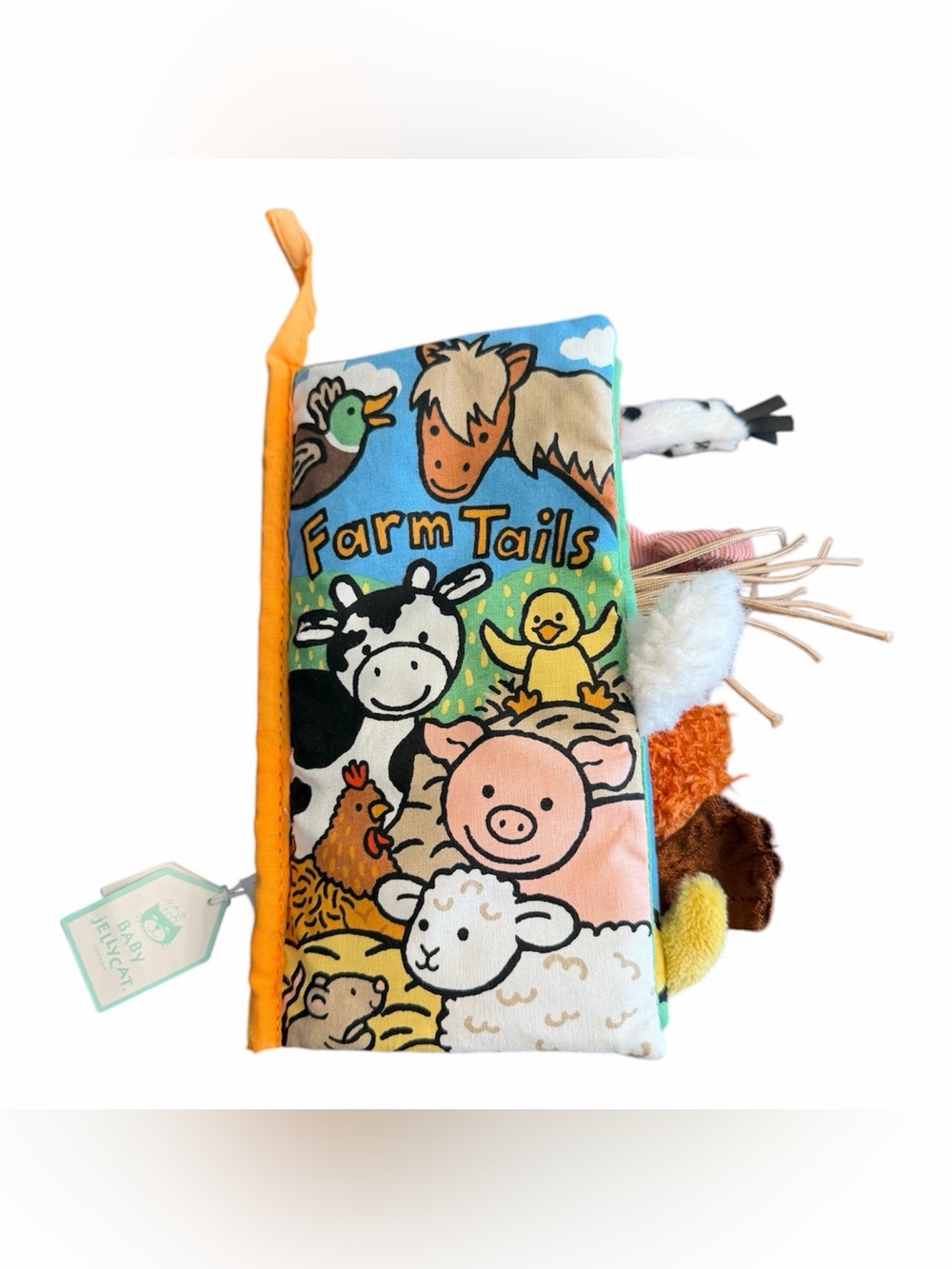 Jellycat Baby Farm Tails Soft Cloth Fabric Plush Crinkle Sensory Book NWT